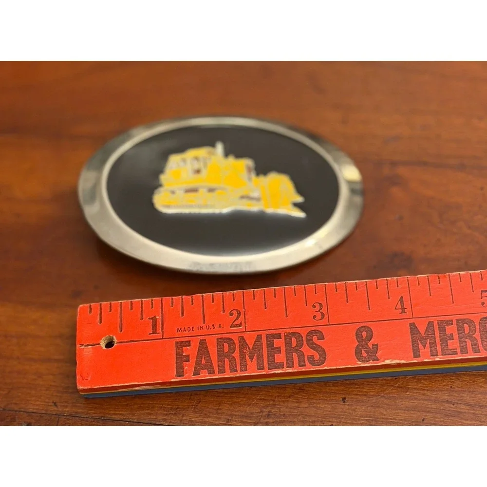 Vintage Komatsu Bulldozer Dozer Belt Buckle Heavy Equipment Construction Enamel